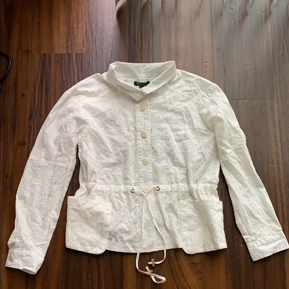 New For Cynthia Petite White Eyelet Jacket Top